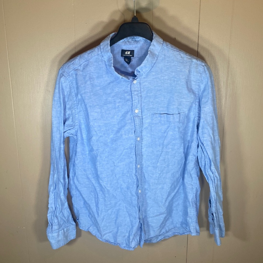 H&M XL Blue Linen/Cotton Dress Shirt